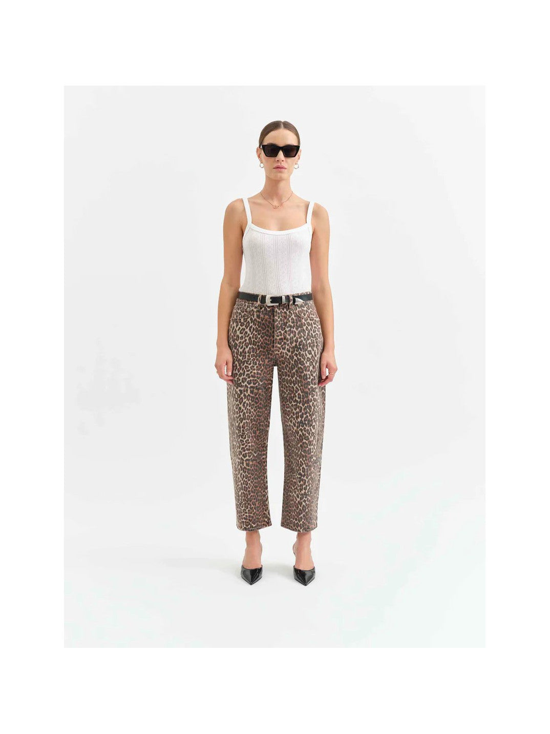 WESTWARD LEOPARD BARREL LEG JEAN