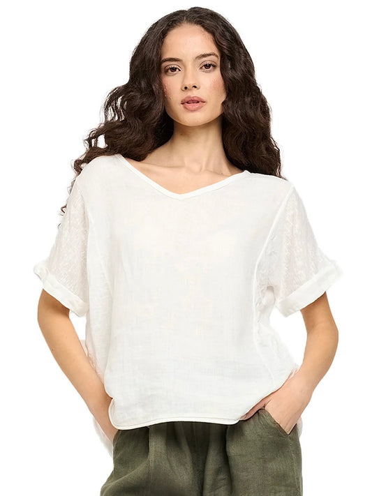 SHORT SLEEVE V-NECK LINEN TOP