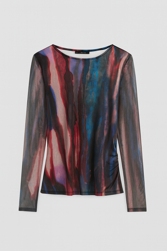 MESH SLEEVE AQUARELLE PRINT TOP
