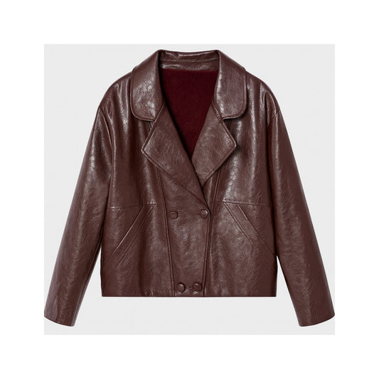DOUBLE BREASTED VEGAN LEATHER JACKET