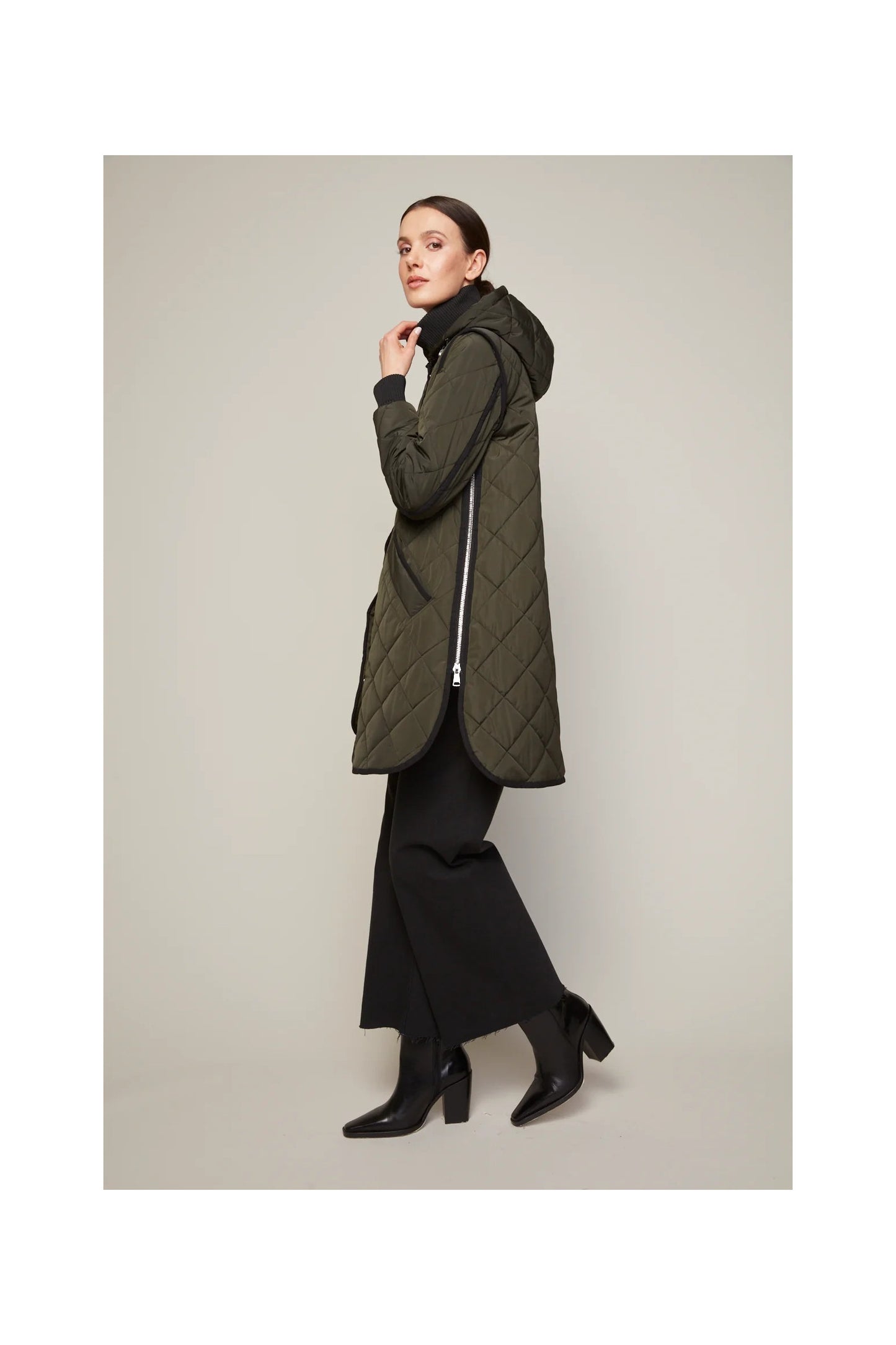 LIBBY WITH HOOD OLIVE QUILTED COAT