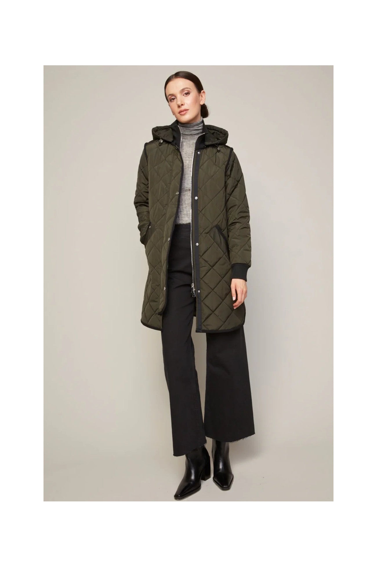 LIBBY WITH HOOD OLIVE QUILTED COAT