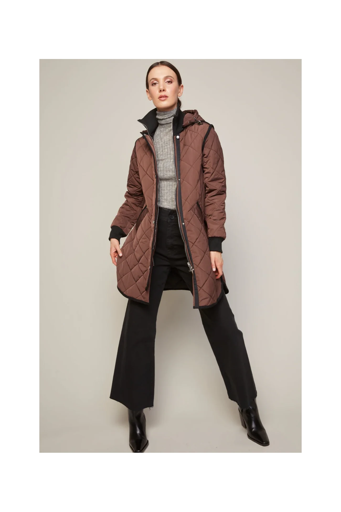 LIBBY WITH HOOD BROWN QUILTED COAT