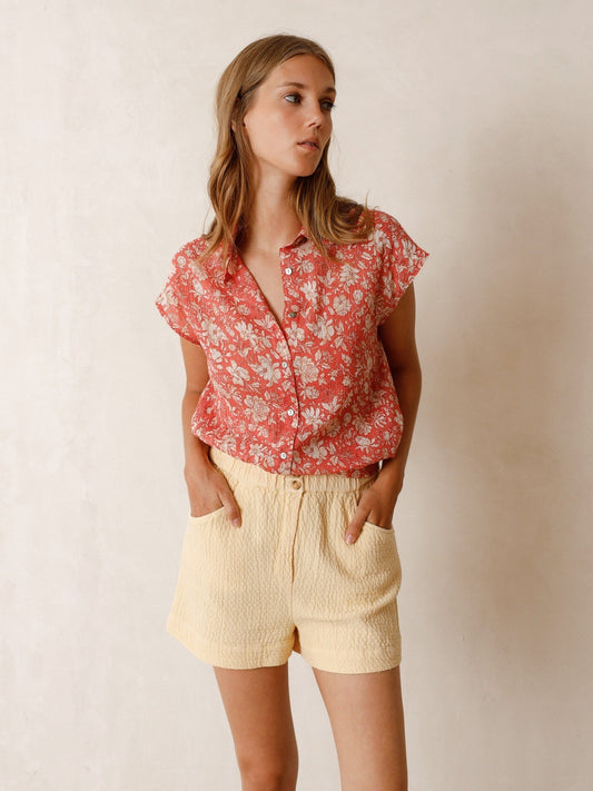 SHORT SLEEVE FLORAL BLOUSE INDI & COLD