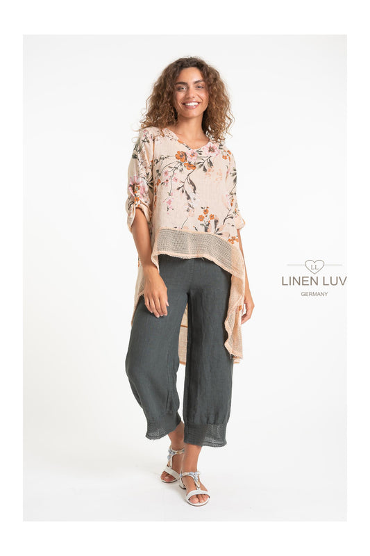 HIGH LOW FLORAL LINEN TUNIC