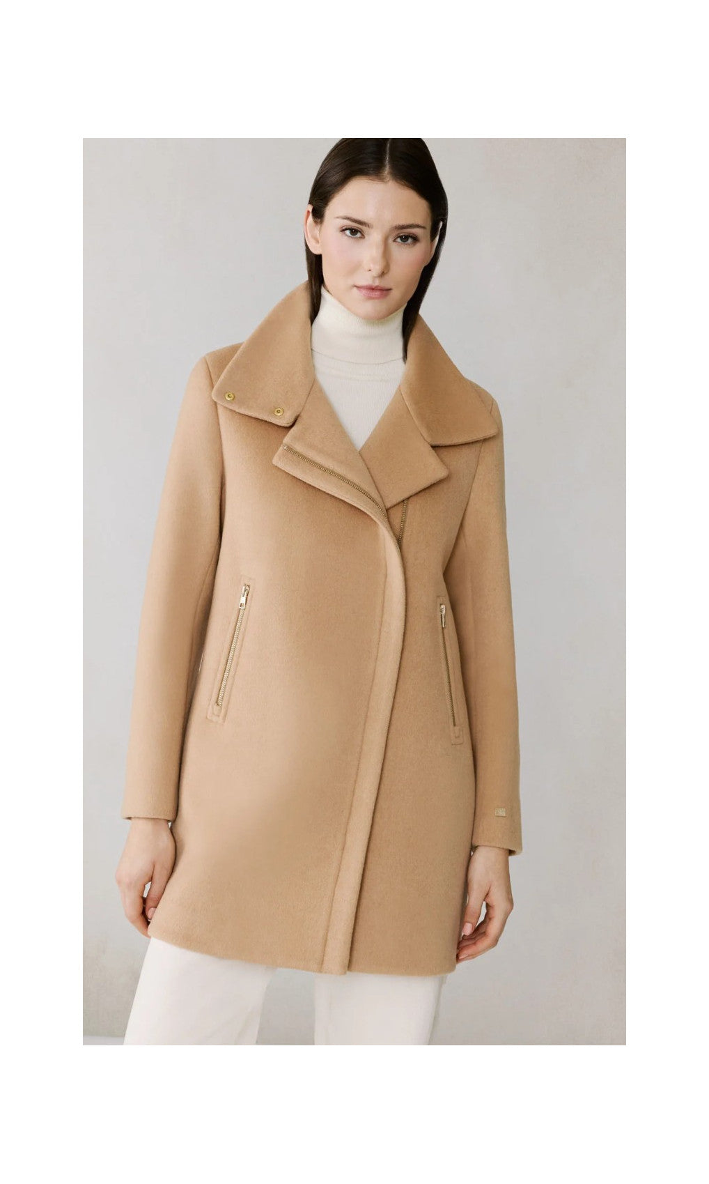 WOOL BLEND ZIP FRONT COAT