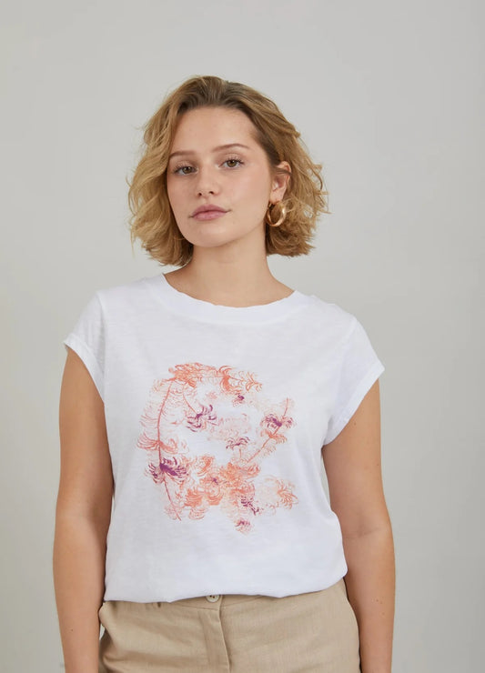 T-SHIRT W. FEATHER PRINT