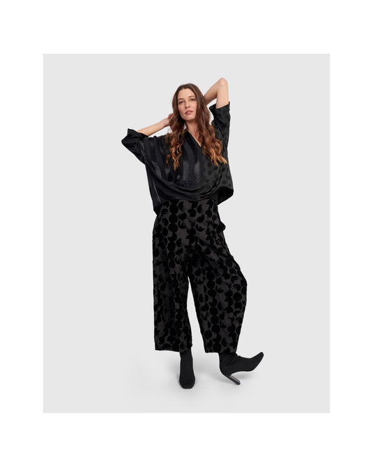 VELVET POLKA DOT FLY FRONT PANT