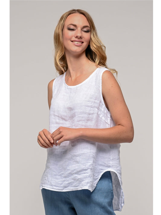 SLEEVELESS ROUND NECK FRENCH LINEN TOP LINEN LUV