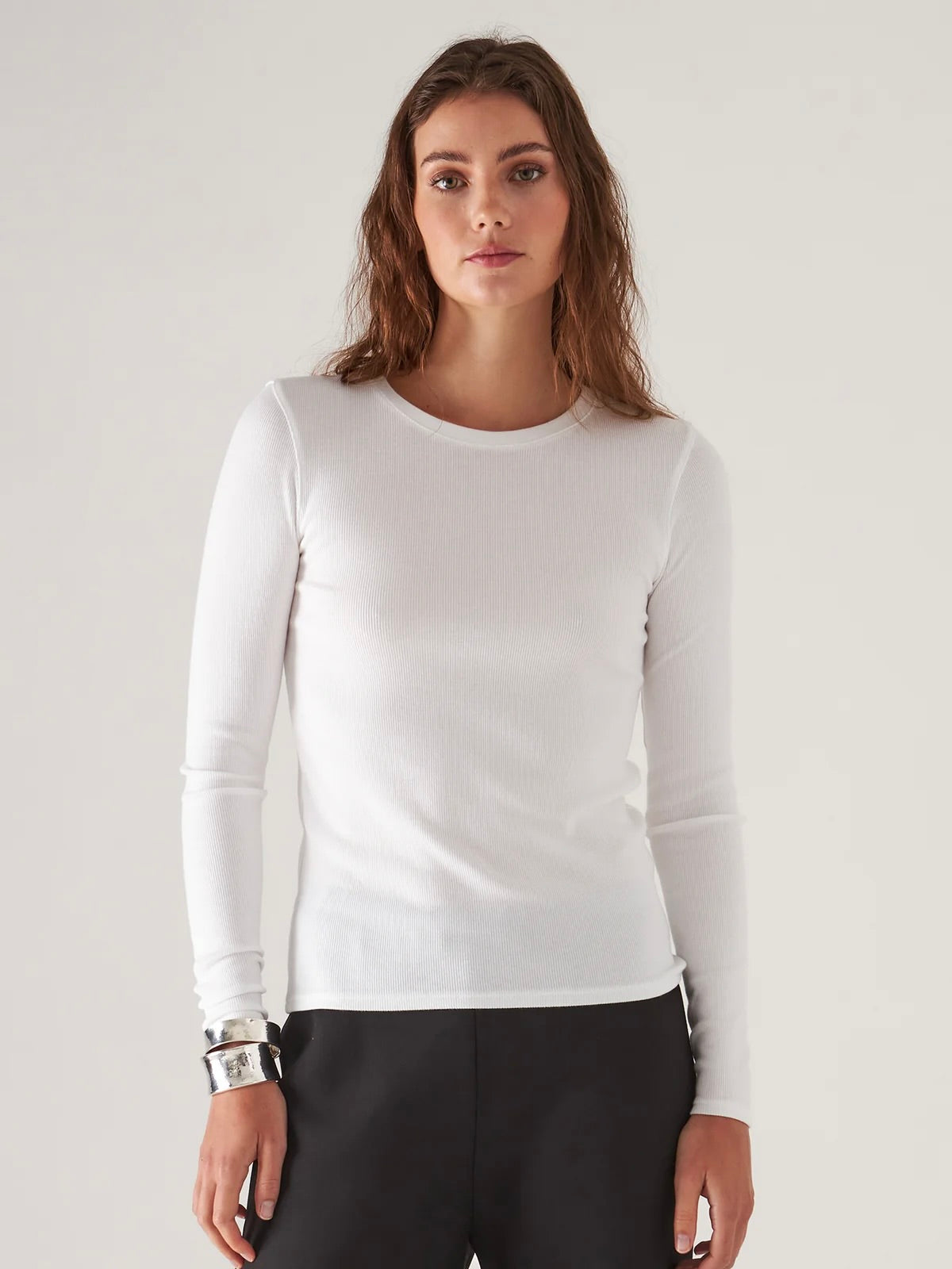 LONG SLEEVE COTTON MODAL RIB CREW T-SHIRT