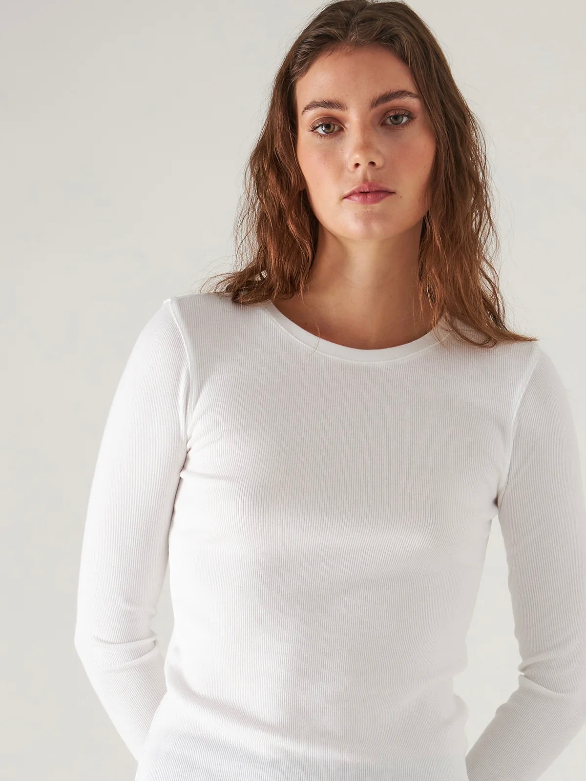 LONG SLEEVE COTTON MODAL RIB CREW T-SHIRT