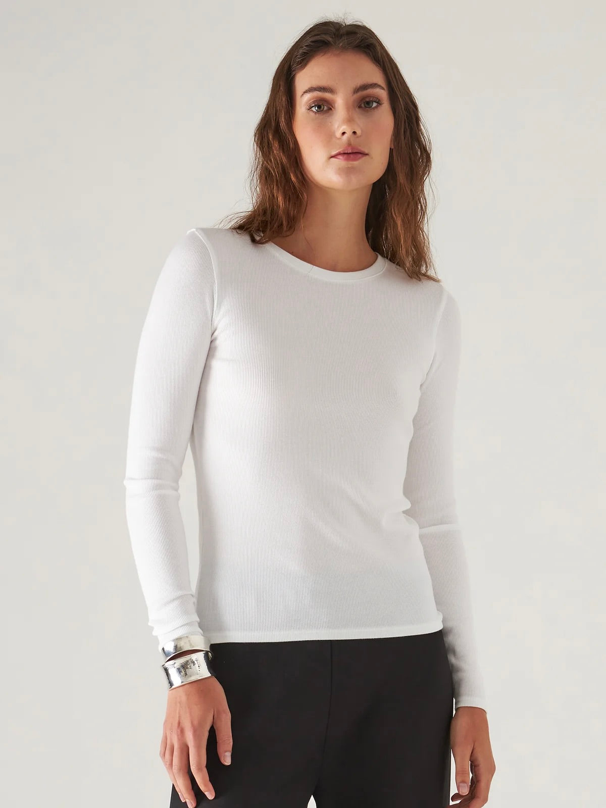 LONG SLEEVE COTTON MODAL RIB CREW T-SHIRT