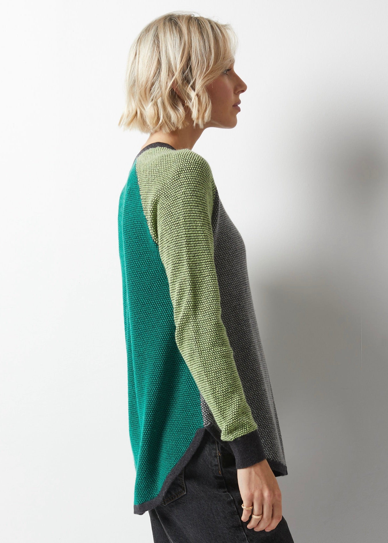 CONTRAST SLEEVE CREWNECK SWEATER