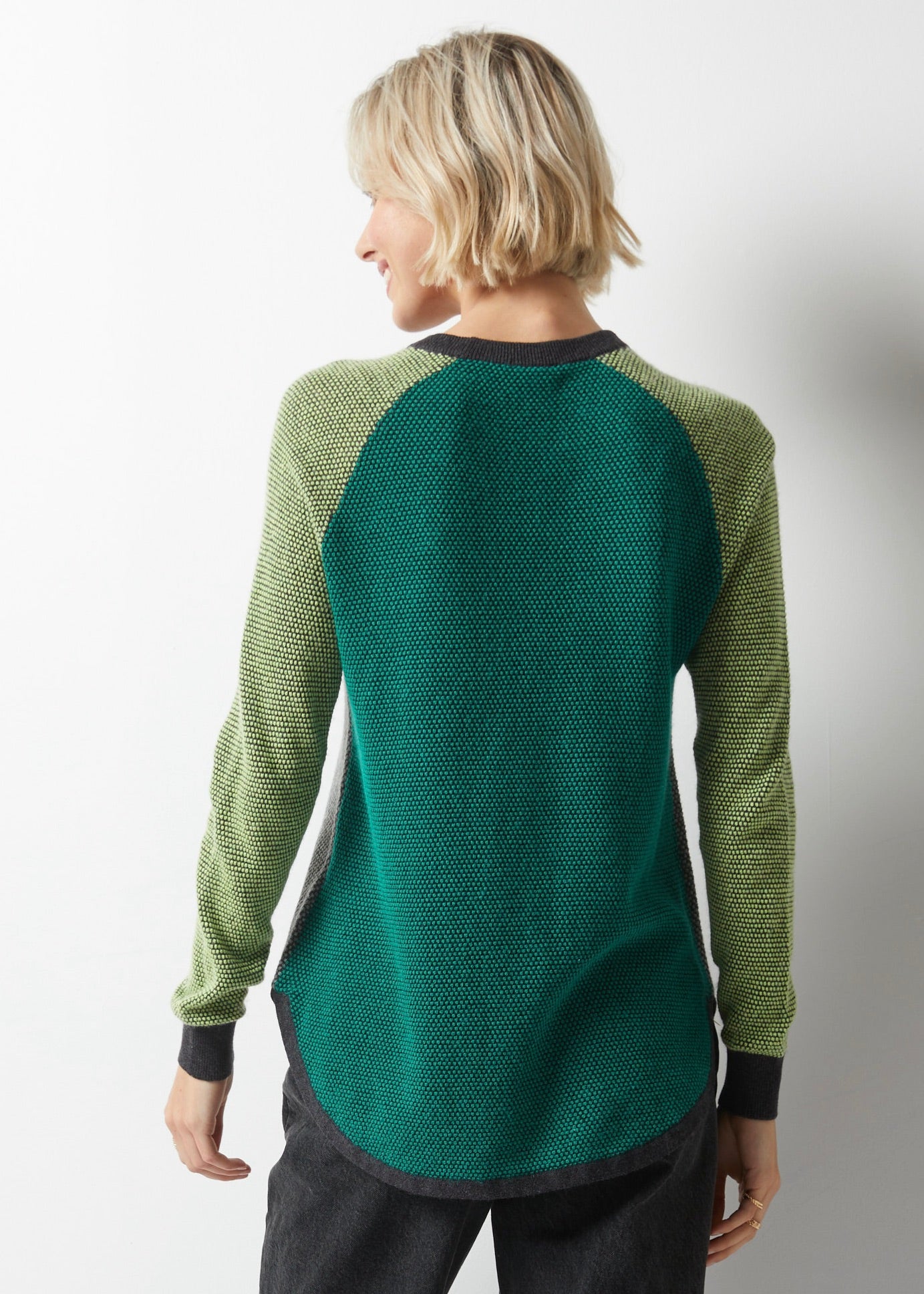 CONTRAST SLEEVE CREWNECK SWEATER