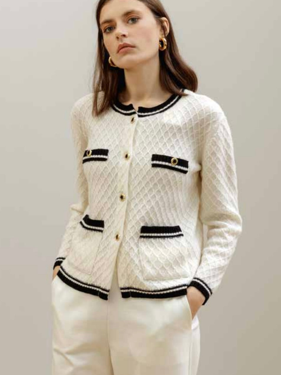 CONTRAST TIPPED CARDIGAN MARIA BELLENTANI