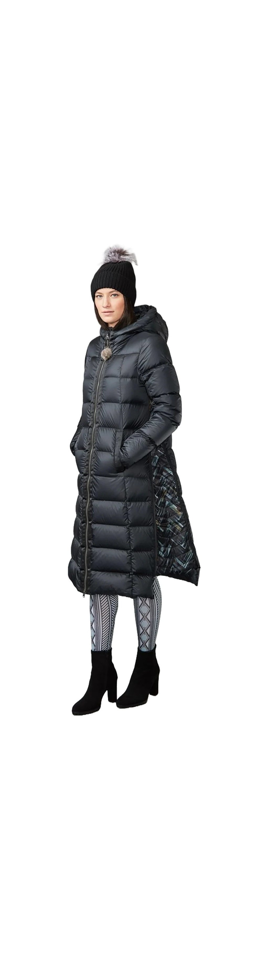 HOODED LONG A-LINE DOWN COAT-B