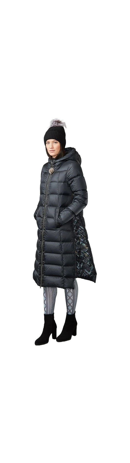 HOODED LONG A-LINE DOWN COAT-B