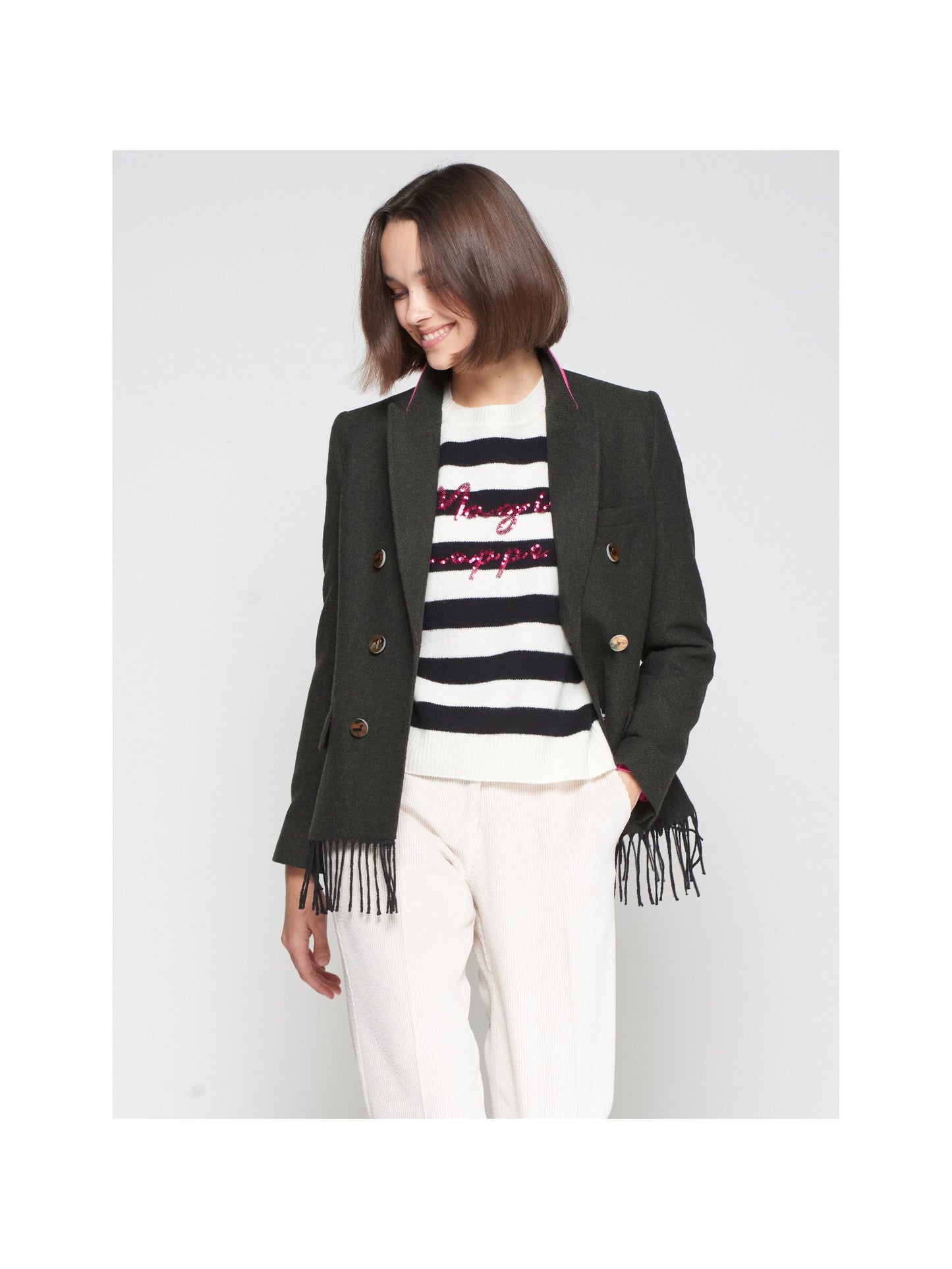 FRINGE DOUBLE BREASTED BLAZER