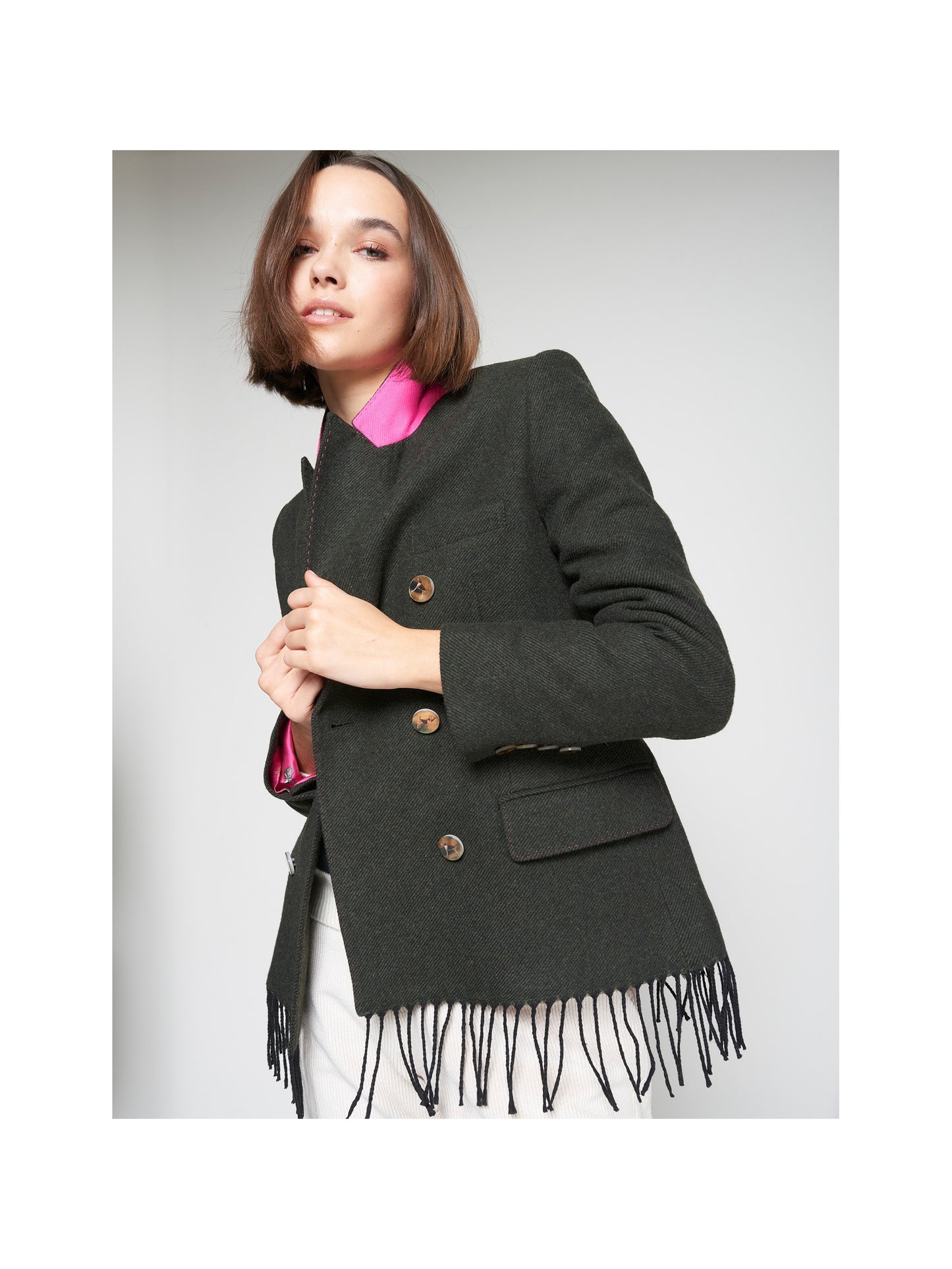 FRINGE DOUBLE BREASTED BLAZER