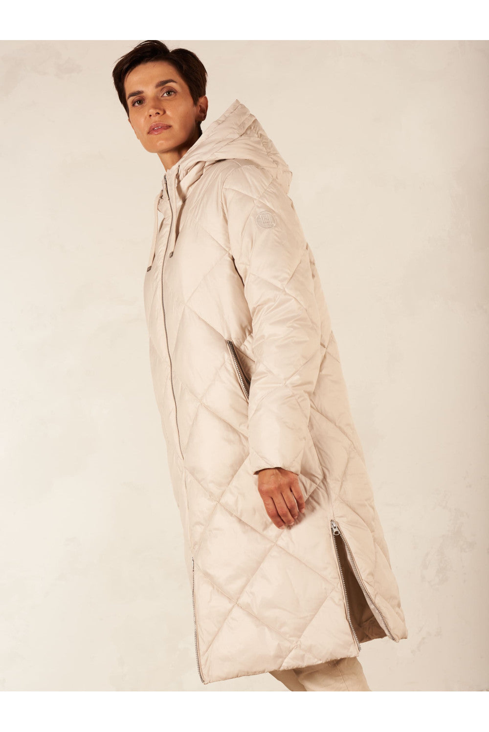 QUILTED HOODED ZIPPER COAT NILE