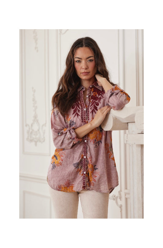 PRINT DISTRESSED BLOUSE