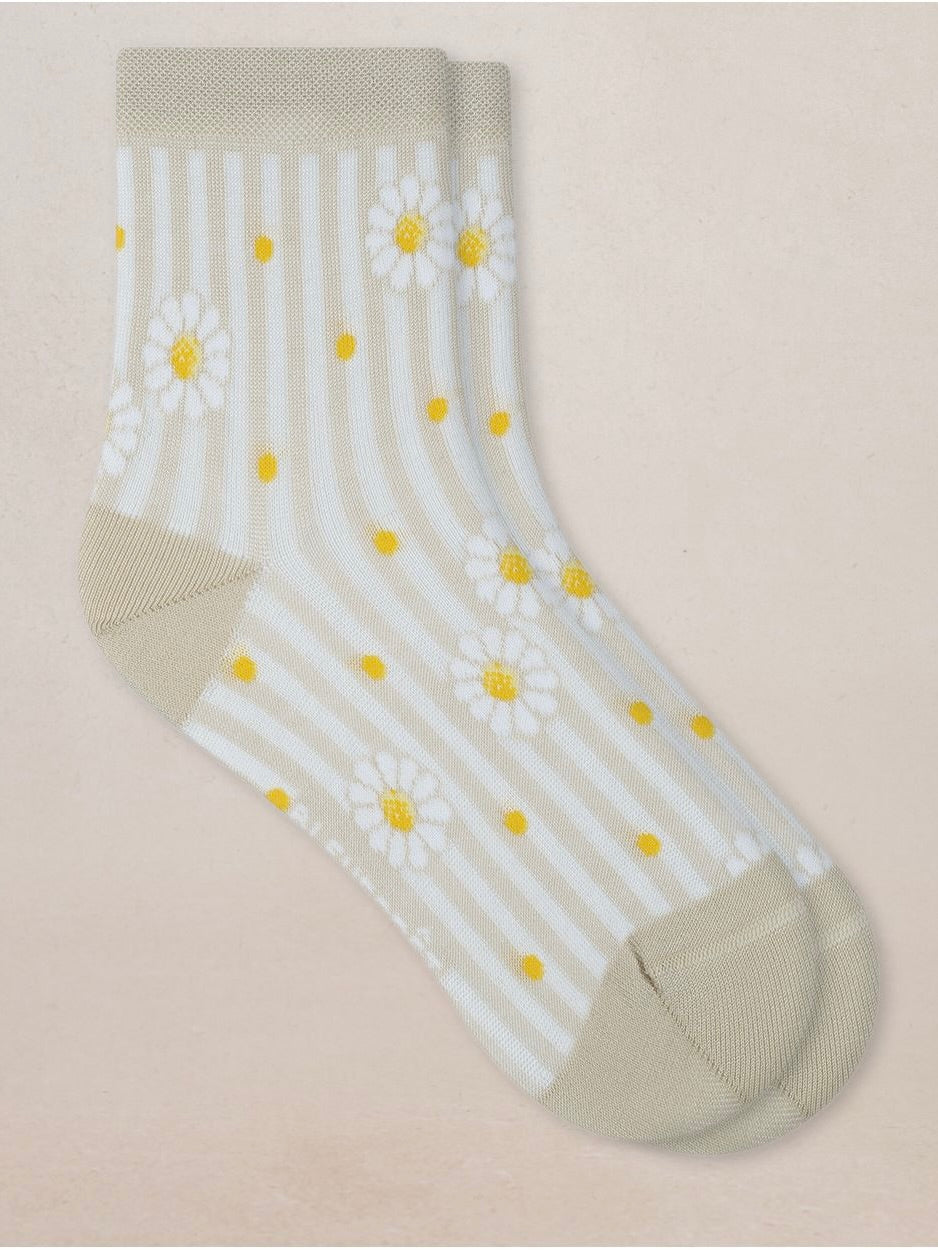 COTTON DAISIES STRIPE ANKLE SOCK