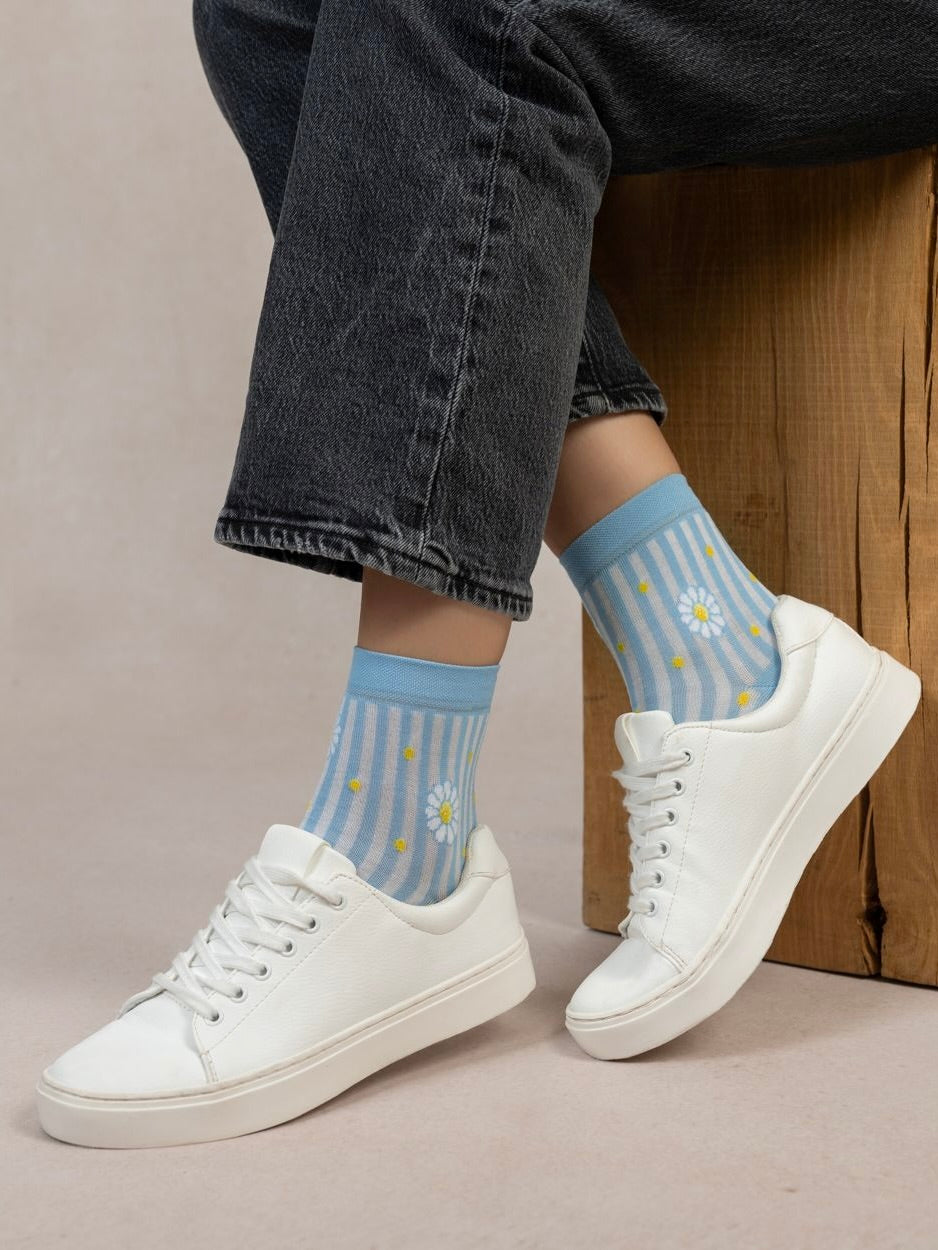 COTTON DAISIES STRIPE ANKLE SOCK