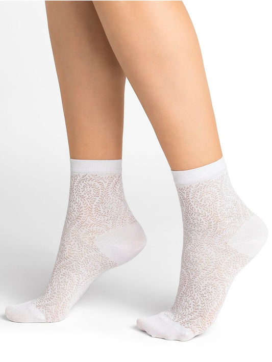 CURLED LACE SILK ANKLE SOCKS BLEUFORET