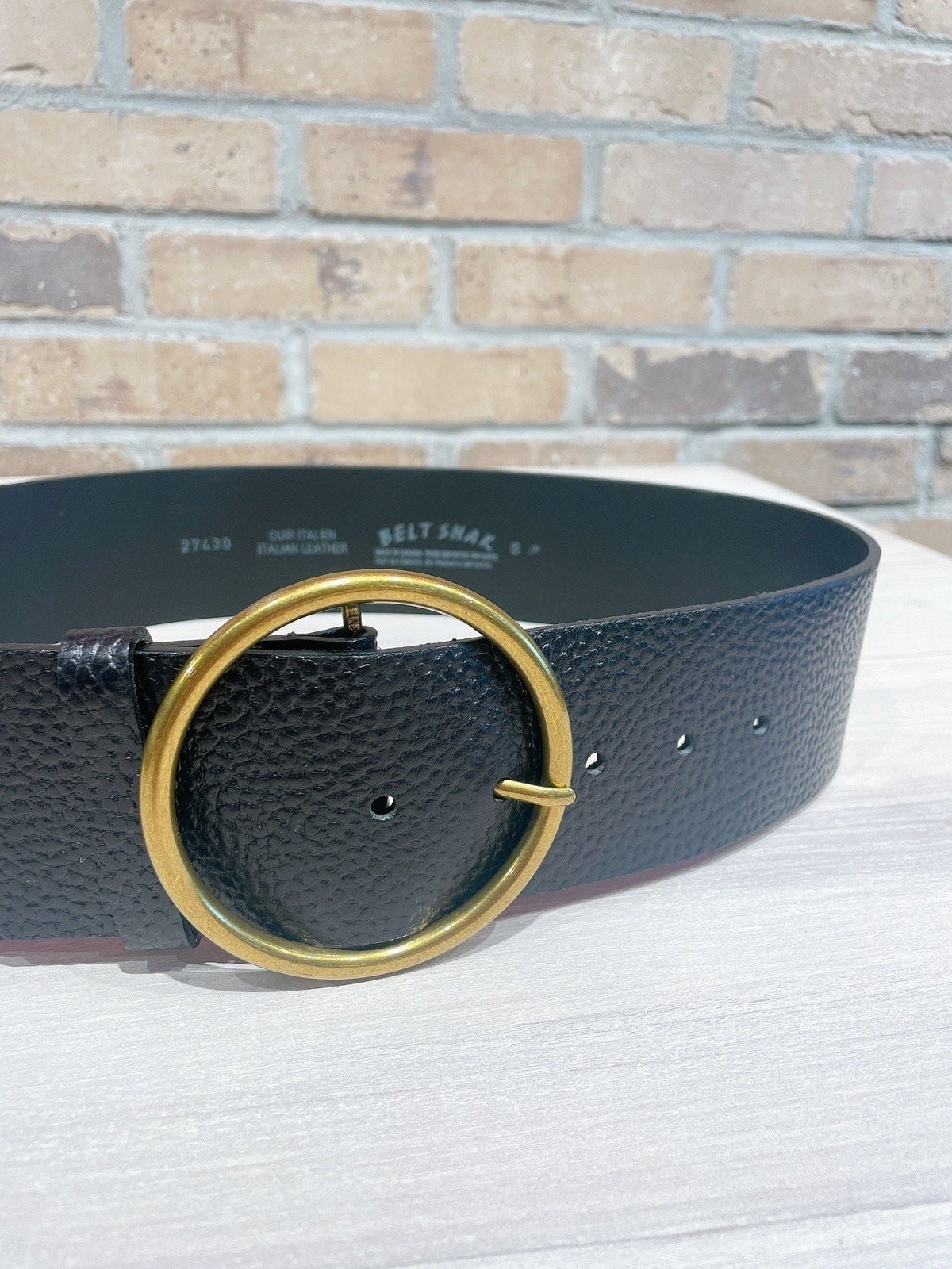 Textured Leather Wide Ring Belt
