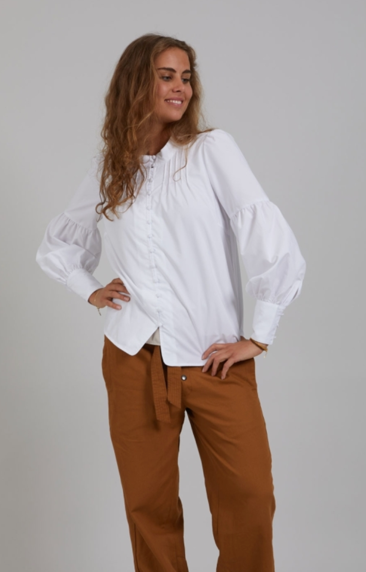 Covered Button Pintuck Blouse