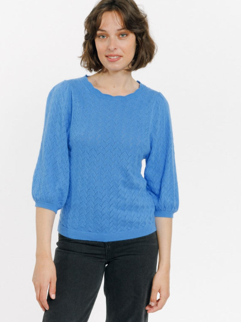 Elbow Sleeve Pointelle Pullover Sweater