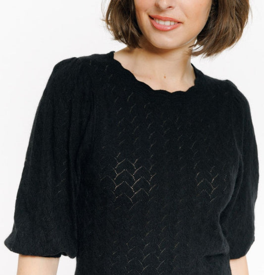 Elbow Sleeve Pointelle Pullover Sweater